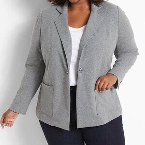 Lane Bryant Womens Plus French Terry Blazer Patch Pockets Grey Heather size 28P